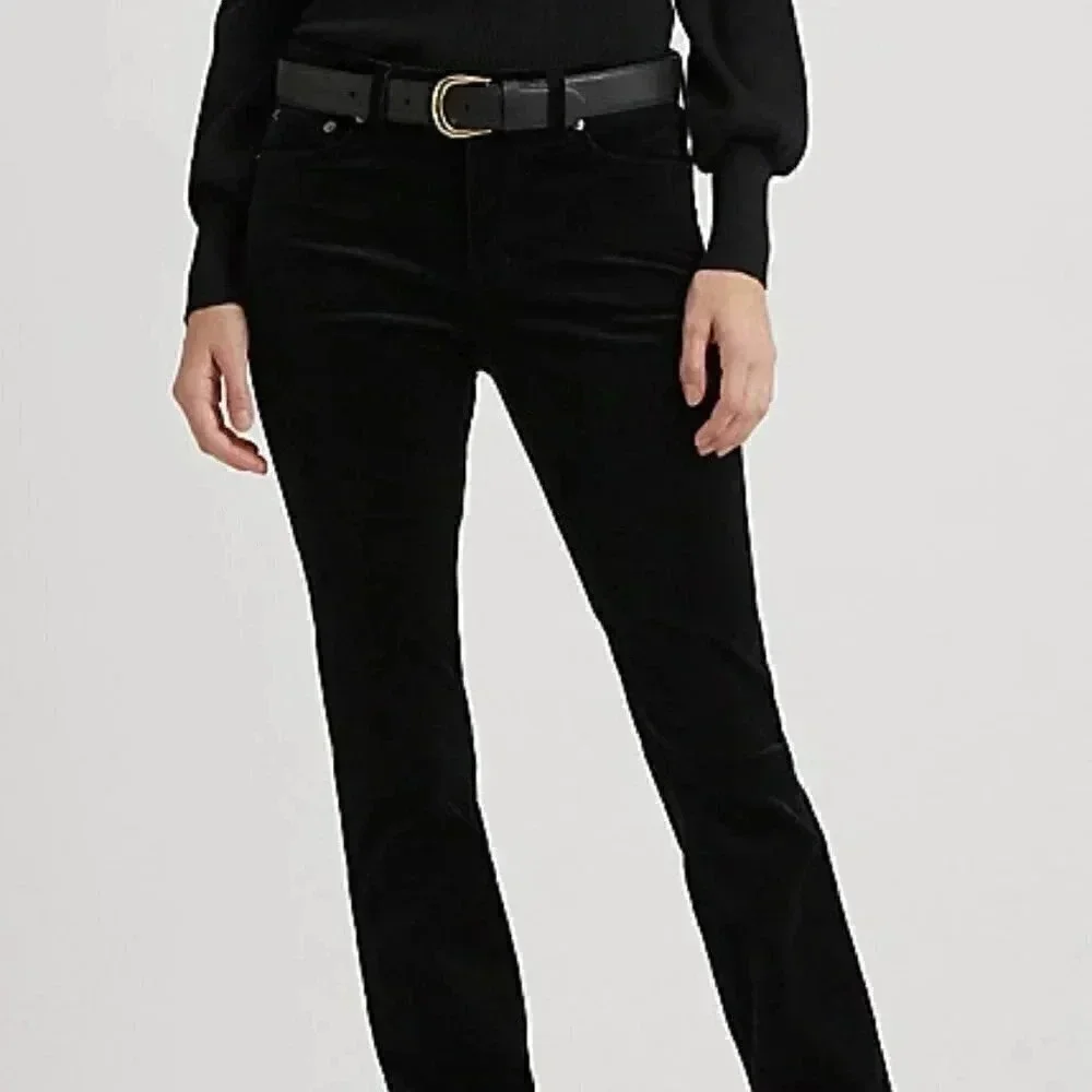 LRL Micro Corduroy Straight Leg Pants Classic Black Size 4